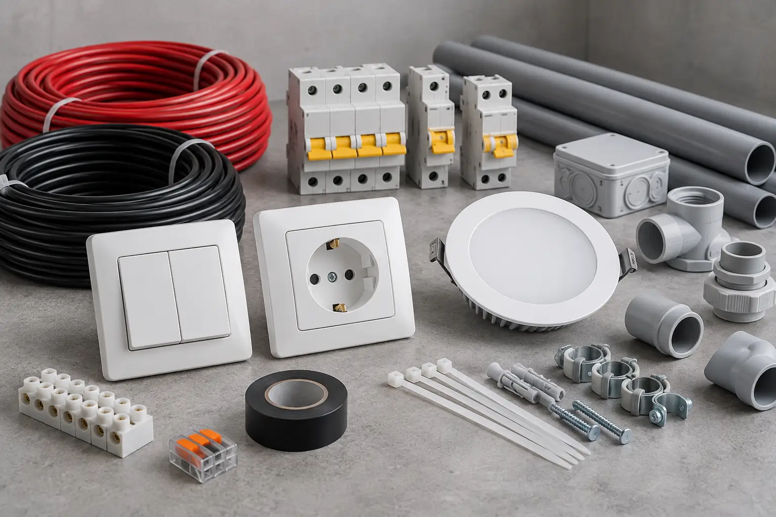 Materiales eléctricos de referencia: cables, protecciones, llaves y accesorios
